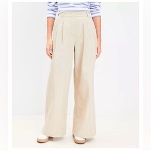 NWT LOFT Petite Curvy Poplin Wide Leg Pants 4 Petite Curvy Cream